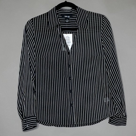 NWT Style & Co Black/White Stripes Sheer Blouse‎ Size 4P - Picture 2 of 11
